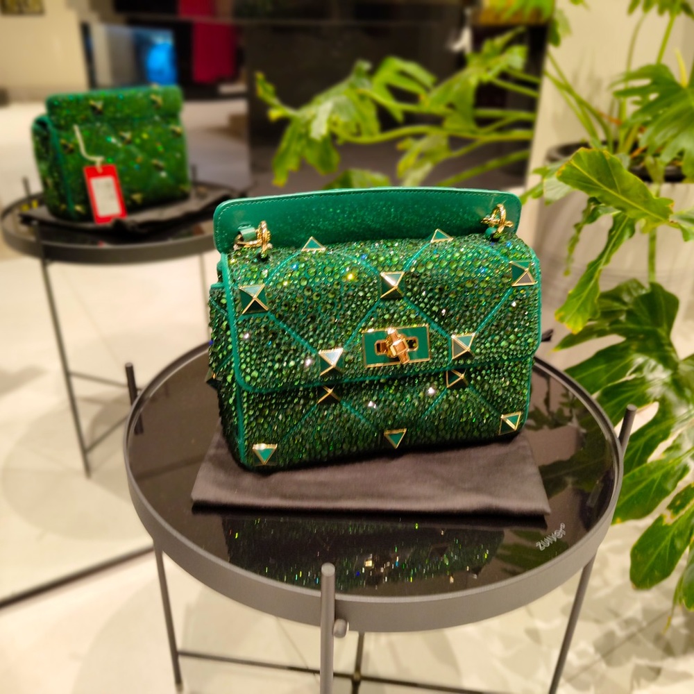 ROMAN STUD MEDIUM BAG WITH CHAIN AND RHINESTONES